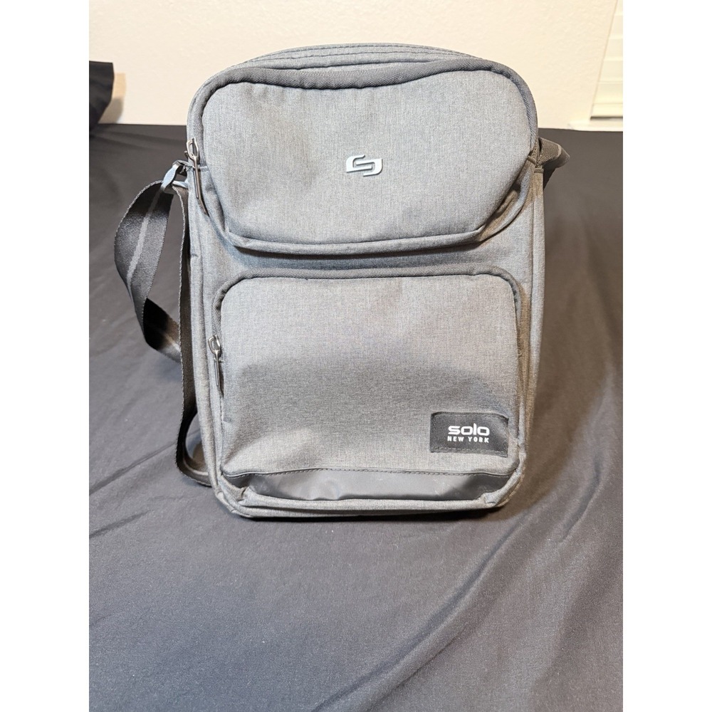 Solo New York Gray Messenger Bag Crossbody Tech Travel Shoulder Bag Heathered
